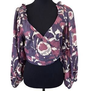 CLEOBELLA X RTR ~ Organic Cotton Purple Printed Valencia Wrap Top Size L